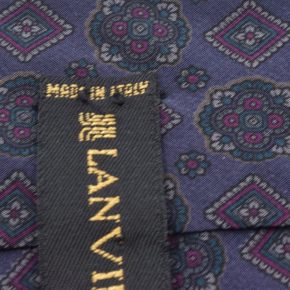 Lanvin 100% Silk Neck Tie Italy Purple Pattern - Picture 9 of 9